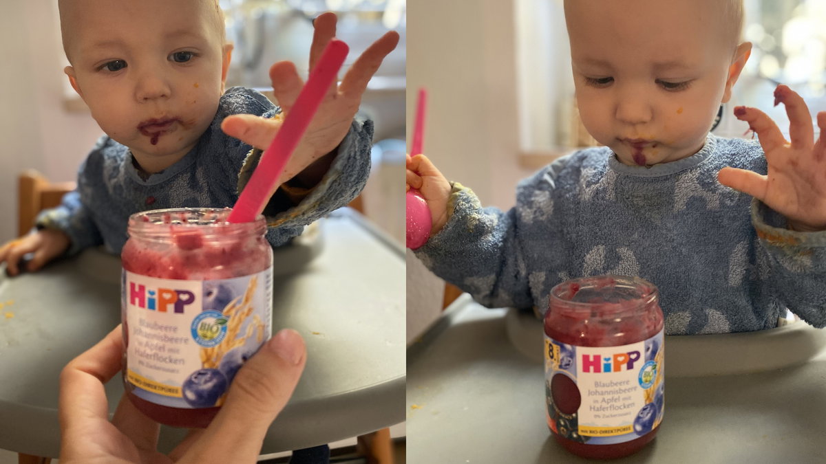 Evas Sohn ist begeistert von den Gläschen "HiPP Premium Früchte".