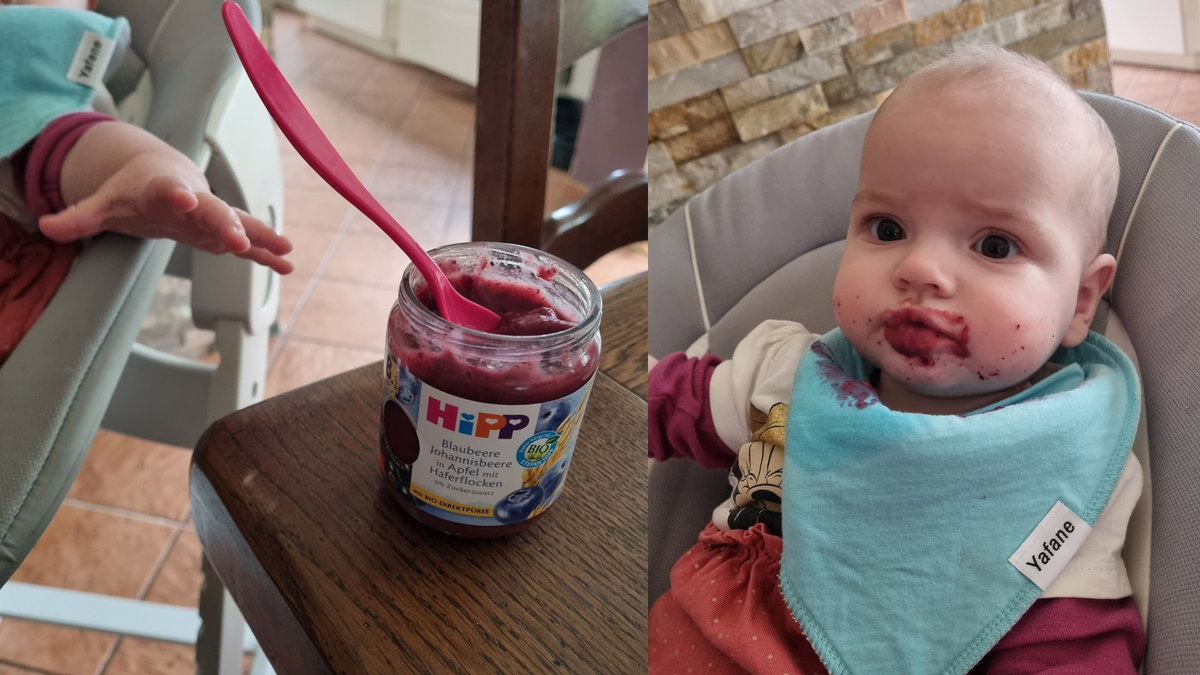 Mama Kathrin und ihre Tochter sind überzeugt von den Fruchtgläschen von HiPP.