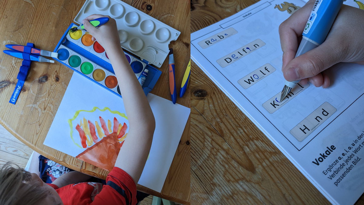 Die Kinder von Testerin Madlen haben viel Spaß mit den eco Produkten von Pelikan.