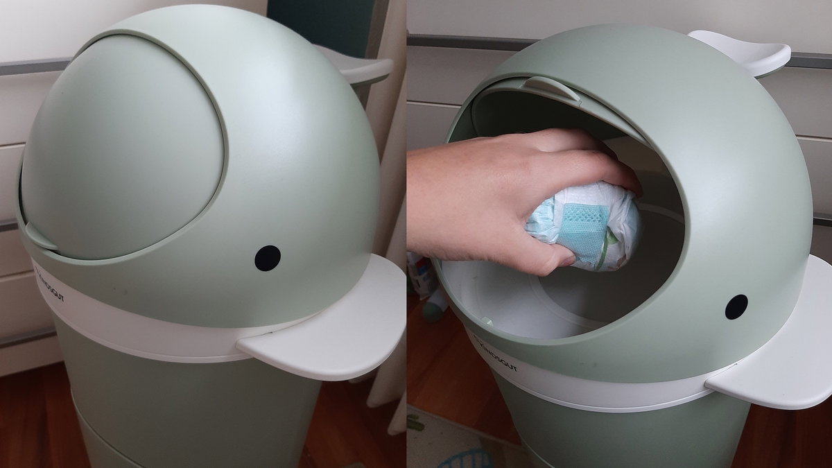 Der Windeleimer von Kindsgut lässt sich kinderleicht mit einer Hand bedienen.