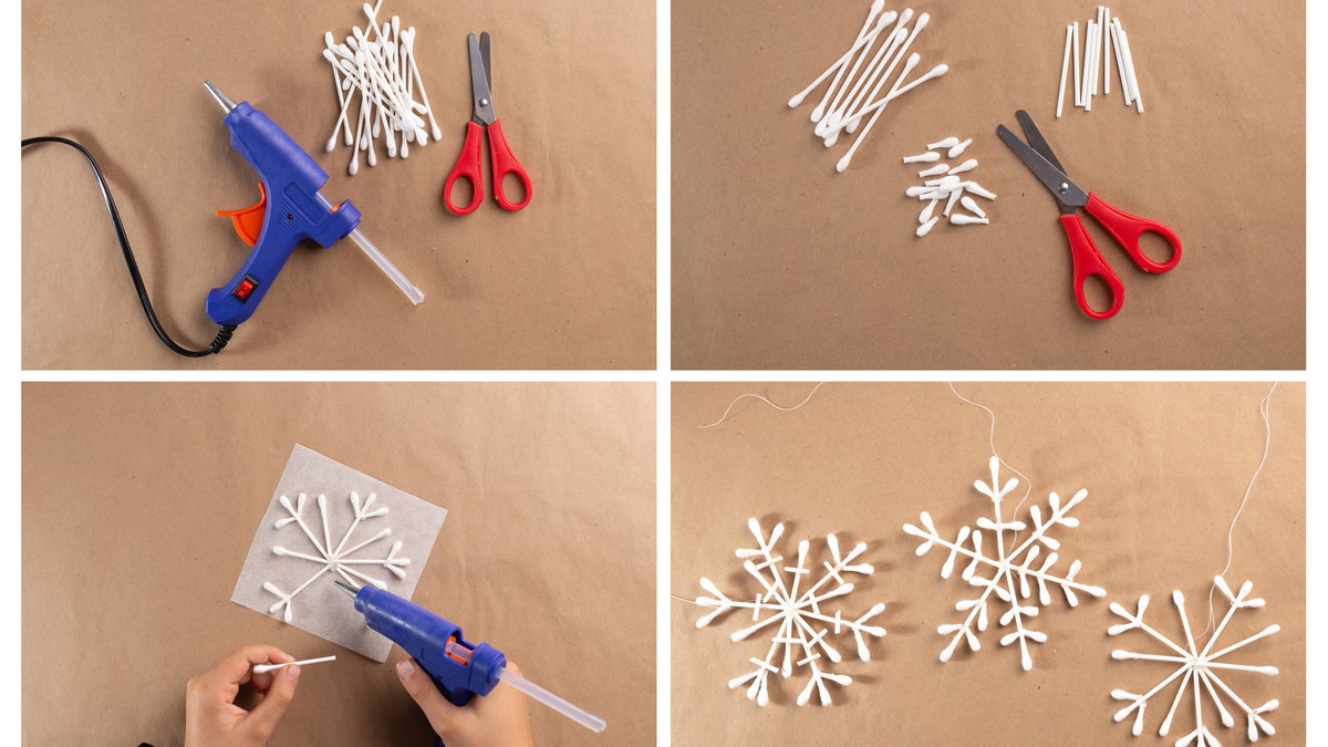 Schneeflocken aus Wattestäbchen basteln: Anleitung