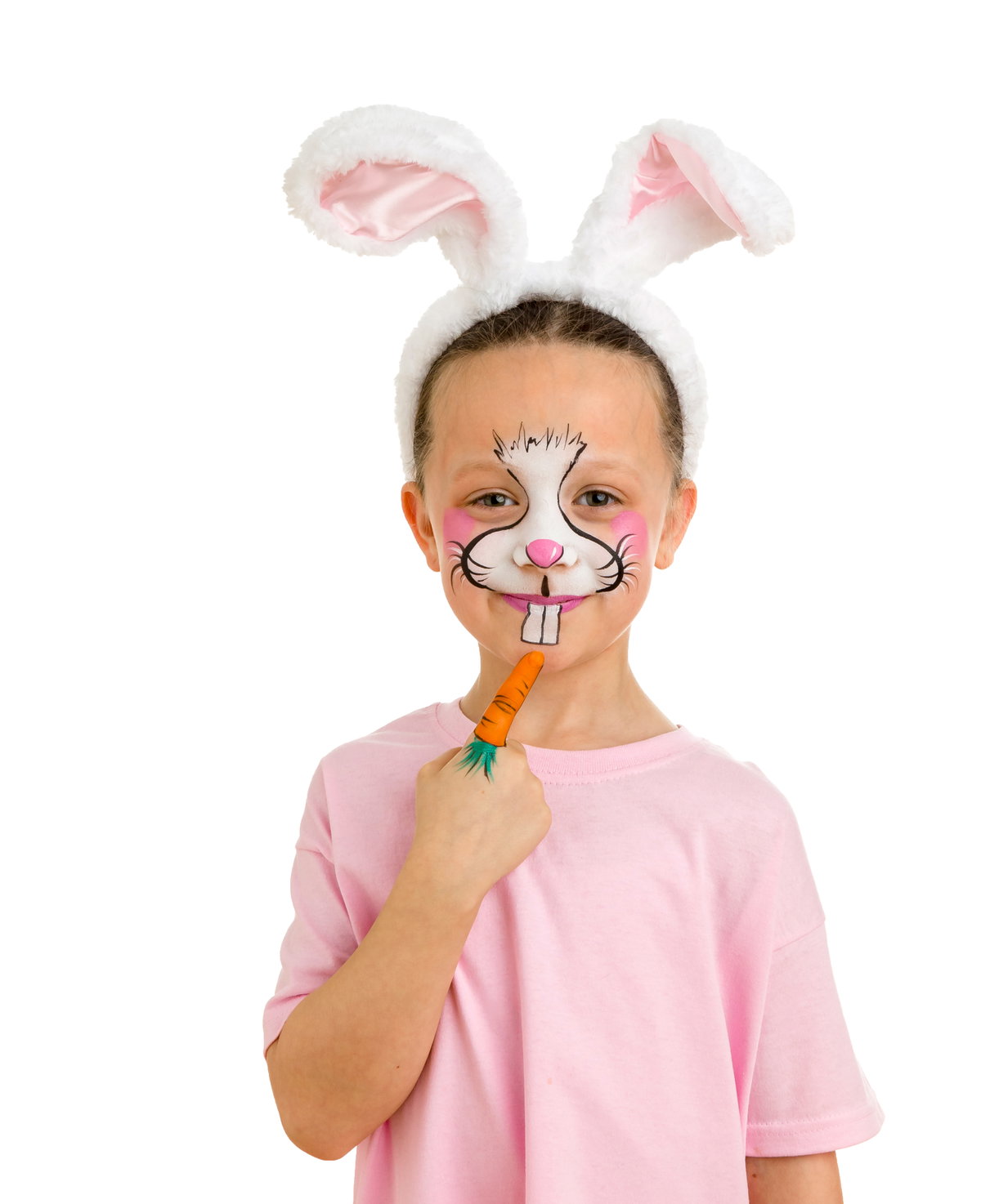 Ein junges Mädchen, das als Hase geschminkt wurde