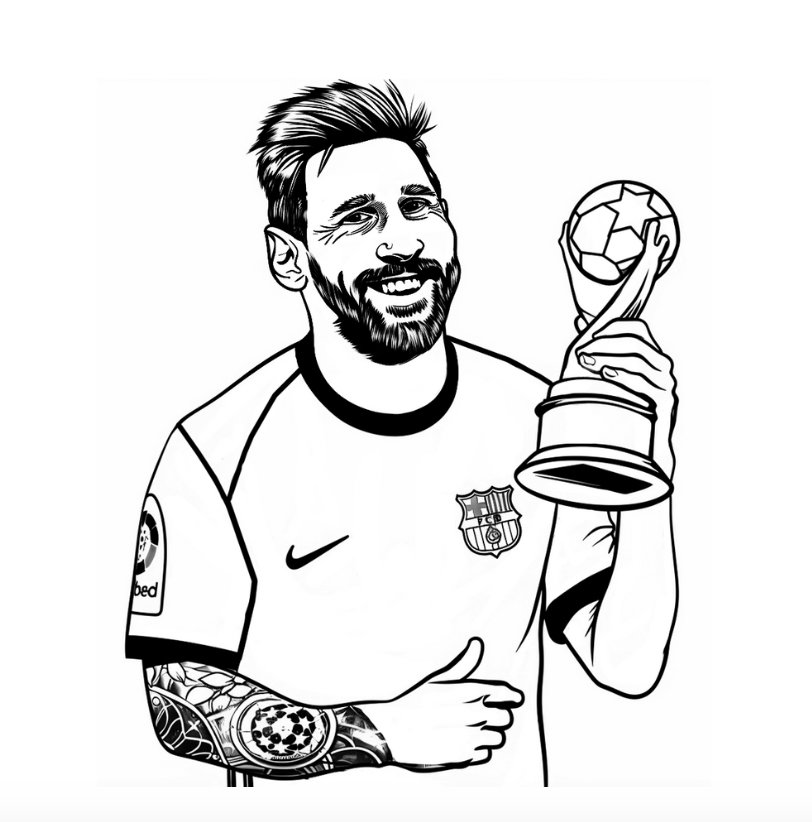 Ausmalbild mit Fußballer Messi