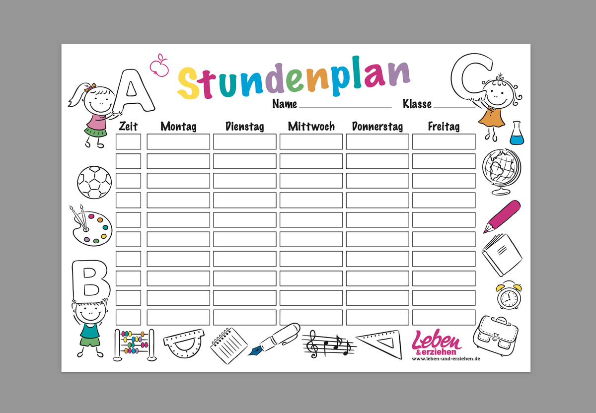 Vorlage eines Stundenplans zum Ausdrucken