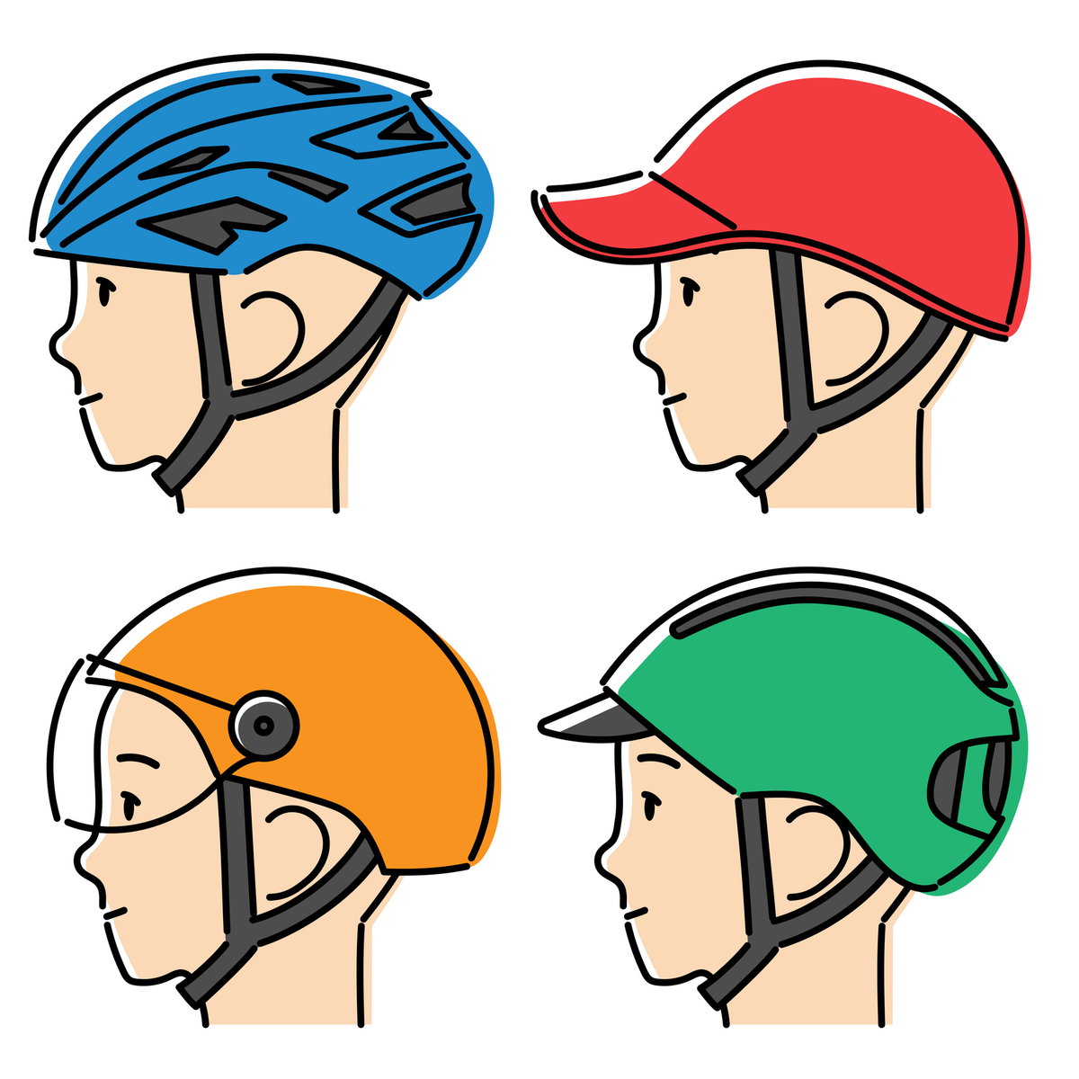 Verschiedene Helme mit richtigem Sitz.