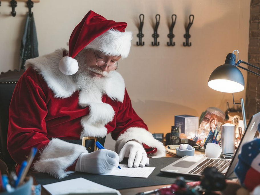 Der Weihnachtsmann schreibt einen Brief.