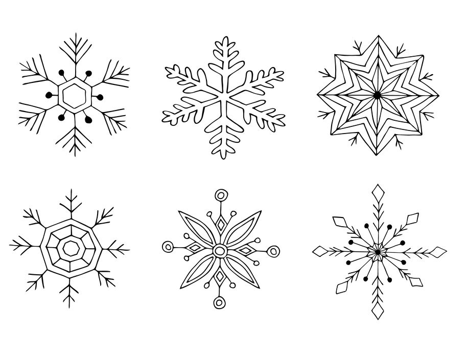 Verschiedene gezeichnete Schneeflocken.