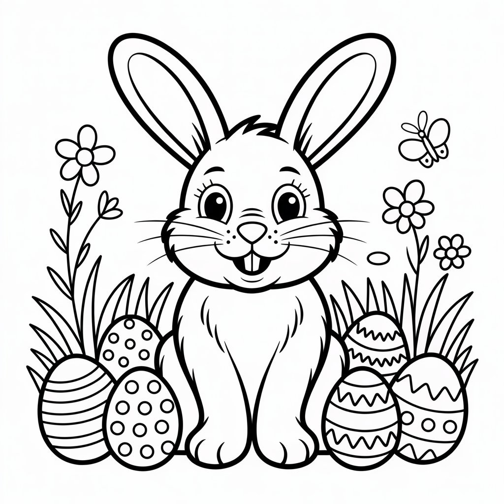 Osterhase mit Ostereiern zum Ausmalen