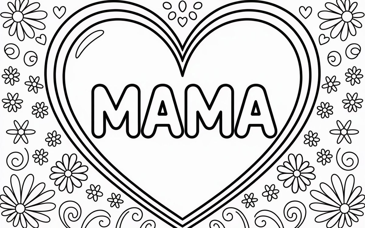 Ausmalbild Mama mit Blumen