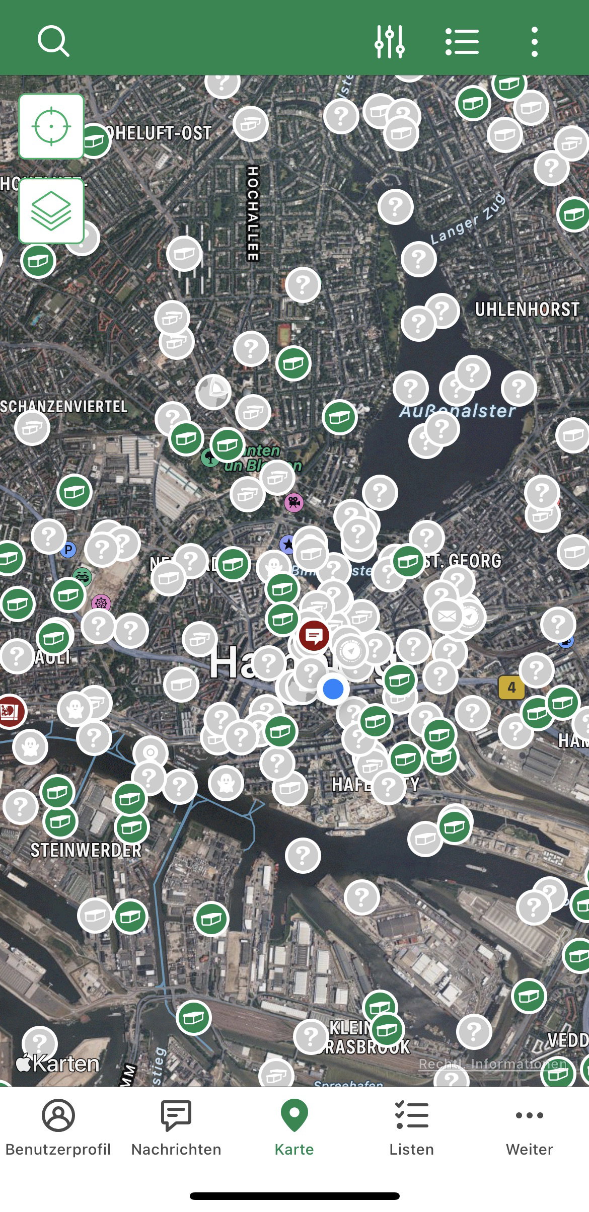 Geocaching-Karte Hamburg.